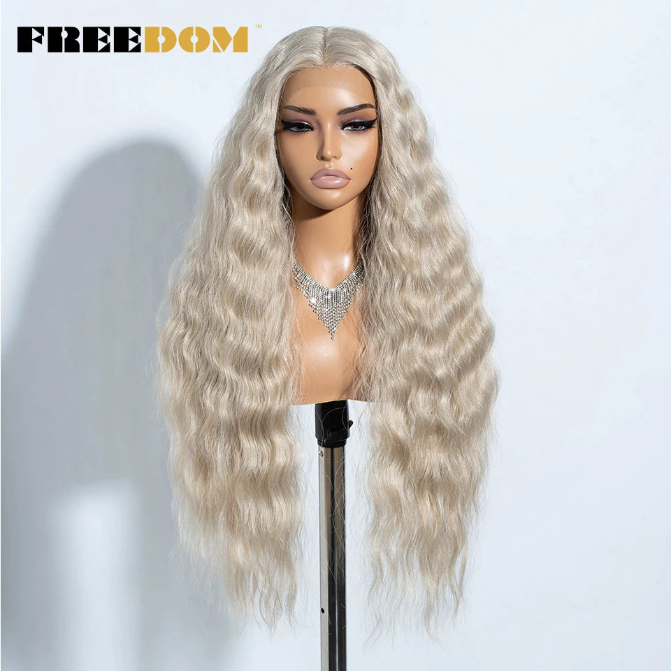 Synthetic Lace Front Wig, Long Deep Wavy Ombre Blonde Ginger Lace Wigs For Black Women, Heat Resistant Cosplay Wigs, FREEDOM
