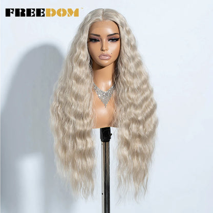Synthetic Lace Front Wig, Long Deep Wavy Ombre Blonde Ginger Lace Wigs For Black Women, Heat Resistant Cosplay Wigs, FREEDOM