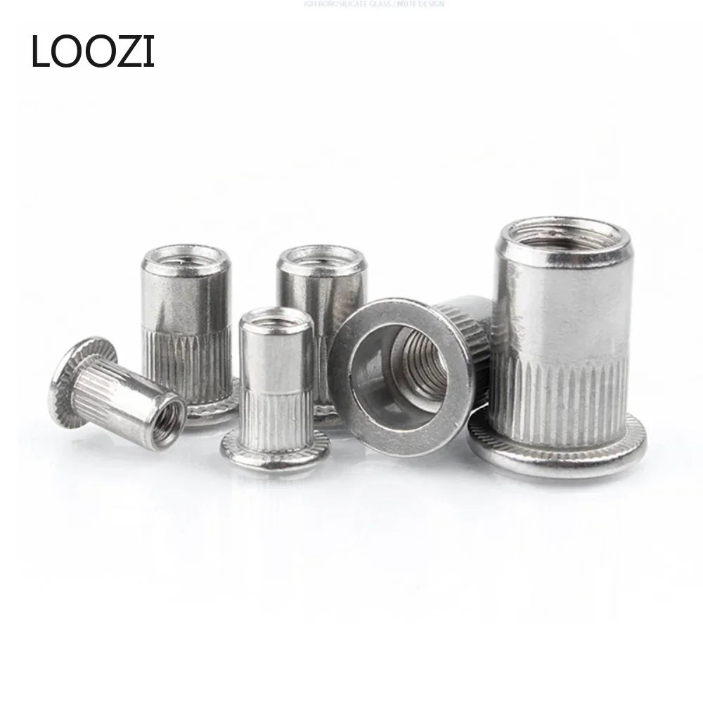 M3 M4 M5 M6 M8 M10 304 Stainless Steel Rivnut Flat Head Threaded Nut Vertical Stripe Rivets Insert Nutsert Cap Rivet Nuts