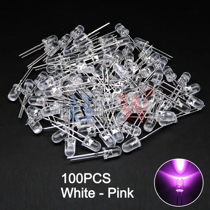 100PCS/LOT, 5mm LED Diode, F5 Assorted Kit, White Green Red Blue Yellow Orange Pink Purple Warm White DIY Light Emitting Diodes, IBUW