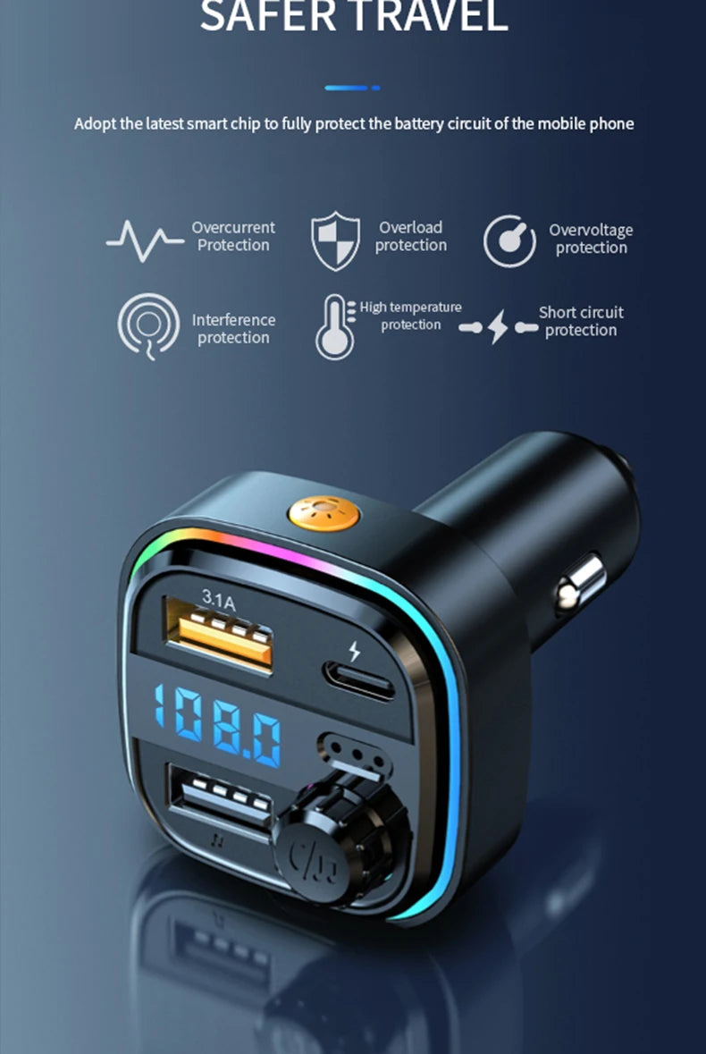 Car MP3 Player FM Transmitter Car Charger Type C Bluetooth 5.0 Handsfree Bluetooth Calling Super Quick Charge Adapter for Car