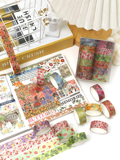 Creative Floral Hot Foil Washi Tape Set, 12 Rolls Decorative Masking Tape for Scrapbooking, Journaling, DIY Gift Supplies