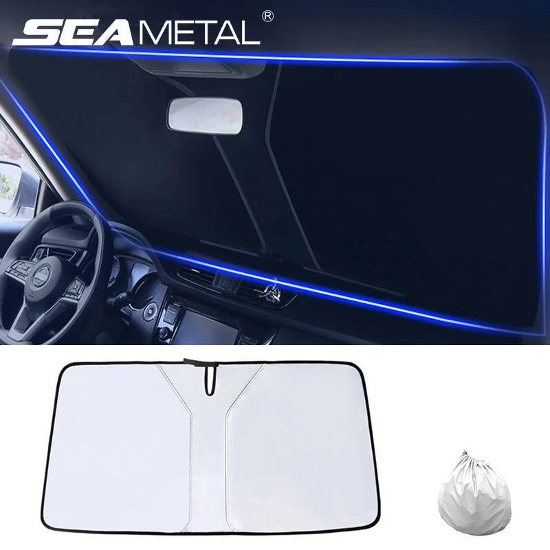 SEAMETAL Car Windshield Sun Shade Cover Front Window Sun Visor Protection Foldable Car Curtains for Summer Cooling UV Refletive