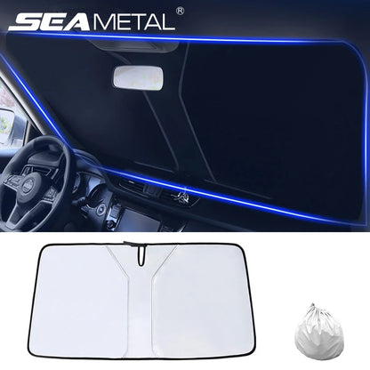 SEAMETAL Car Windshield Sun Shade Cover Front Window Sun Visor Protection Foldable Car Curtains for Summer Cooling UV Refletive