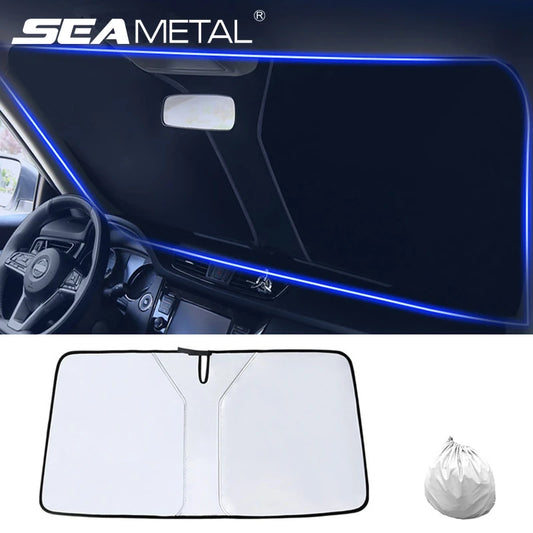 SEAMETAL Car Windshield Sun Shade Cover Front Window Sun Visor Protection Foldable Car Curtains for Summer Cooling UV Reflective