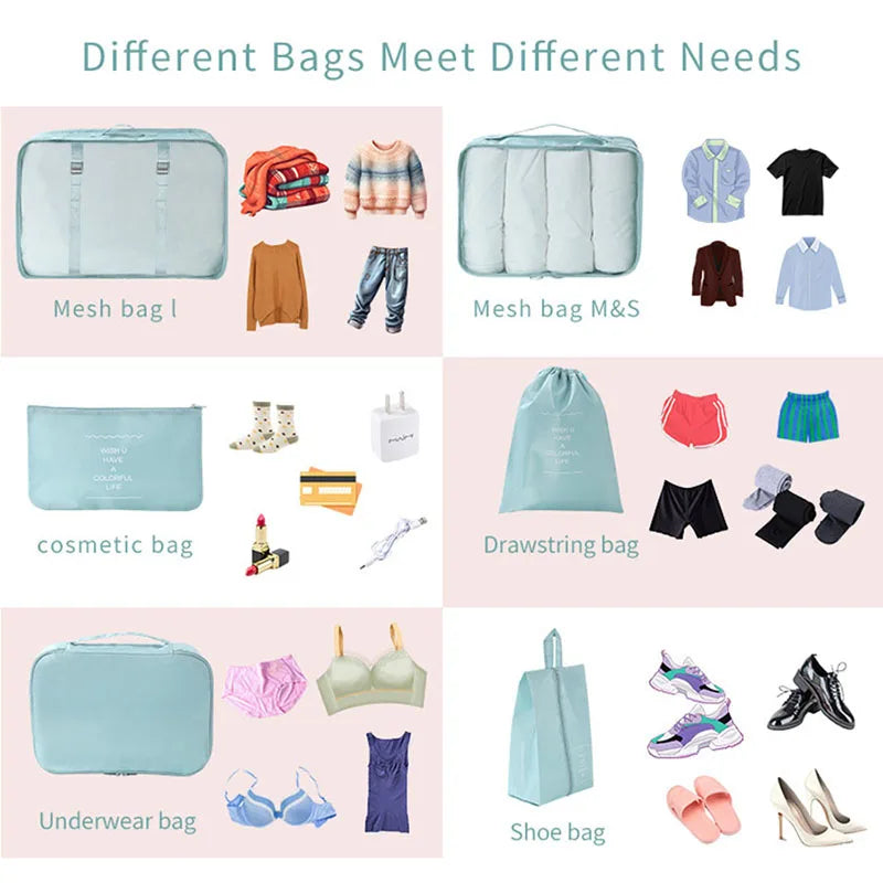 7Pcs, Travel Organizer, Storage Bags, Wardrobe Cube Suitcase Packing Cubes Set Storages, Luggage Clothes Shoe Pouch Folding