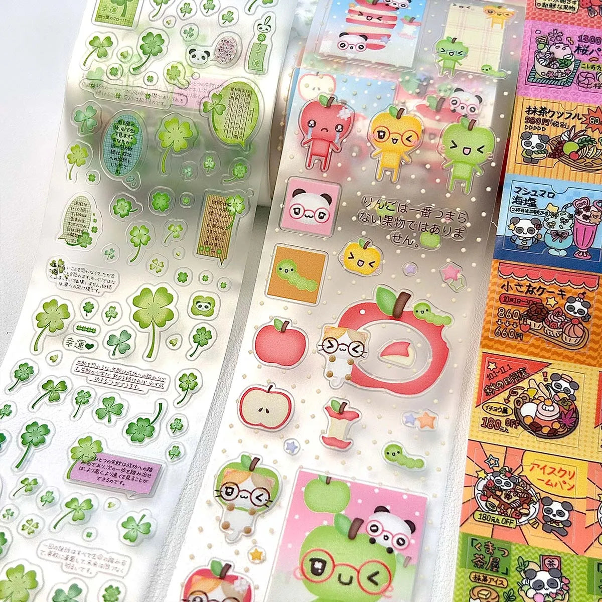 Vintage PET Sticker Tapes, Four-leaf Clover Deco Stickers for Scrapbooking, Cute Washi Tape for Diy Arts Crafts Album