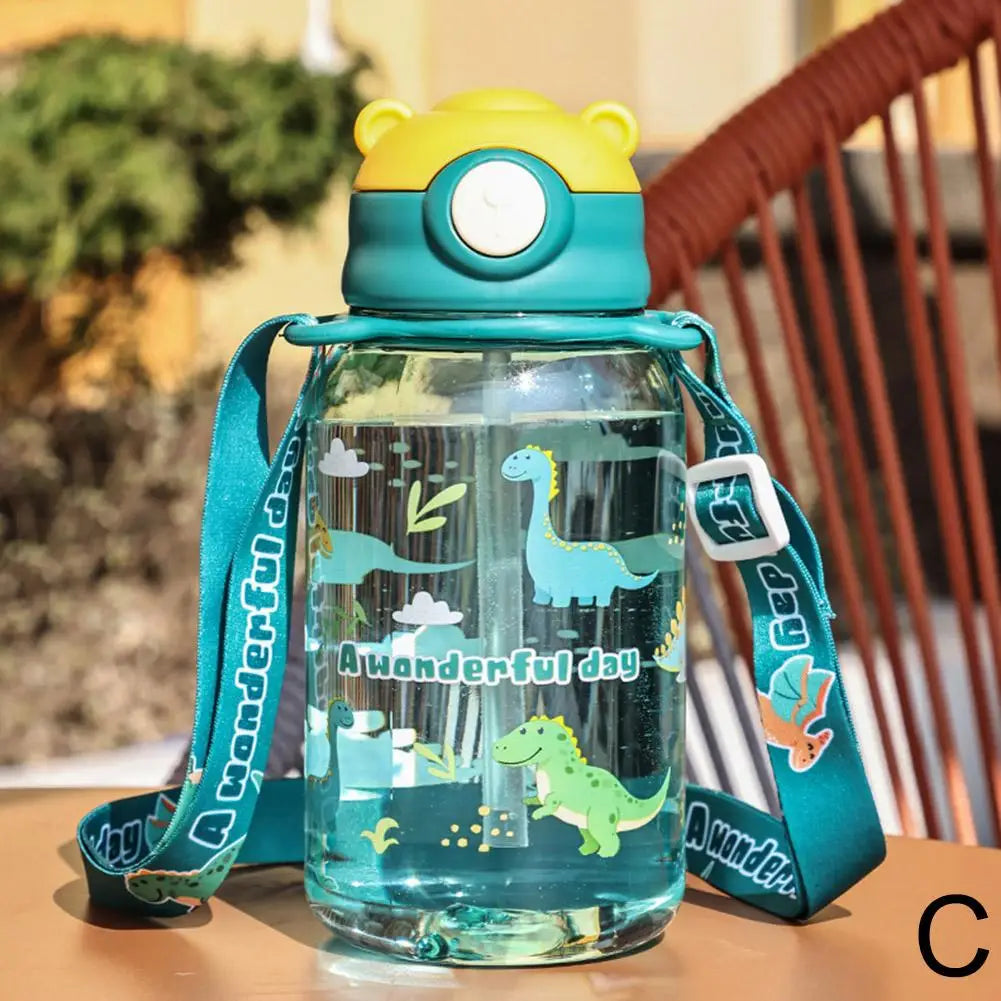 650ml Cute Kids Water Bottle with Straw, BPA-Free, Leakproof Outdoor Portable Children's Cups, School Water Bottle for Children