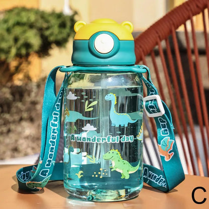 650ml Cute Kids Water Bottle with Straw, BPA-Free, Leakproof Outdoor Portable Children's Cups, School Water Bottle for Children
