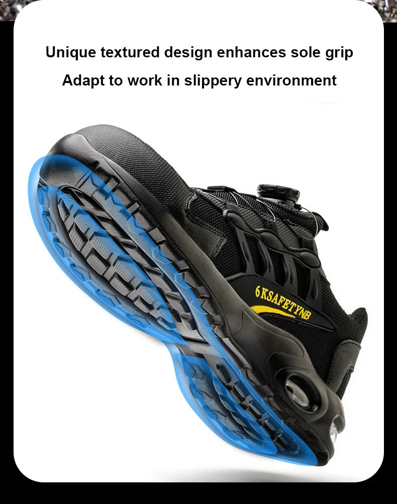 Men Rotating Button Safety Shoes, Steel Toe Work Sneakers, Indestructible Shoes, Puncture-Proof Work Boots, Air Cushion Safety Shoes