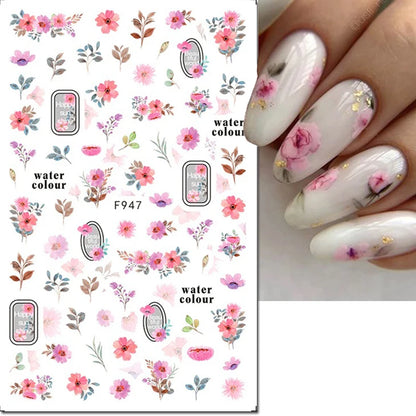 3d Nail Art Decals Tropical Palm Leaves Flowers Laces Faces Adhesive Sliders Nail Stickers Decoration For Nail Manicure