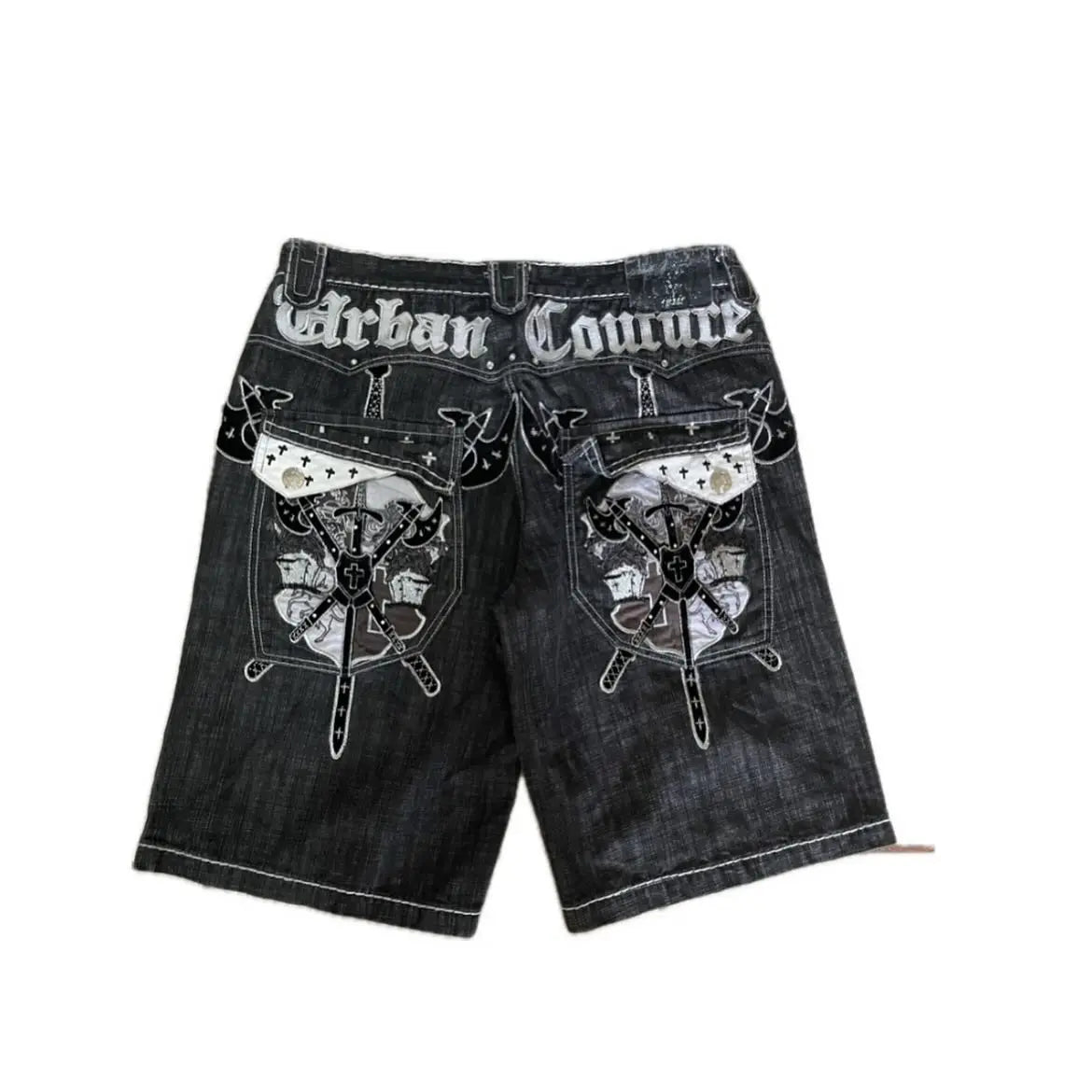 American Vintage Popular New Pattern Embroidery Baggy Denim Shorts Men Street Fashion Gothic Casual Joker Shorts Women Clothing