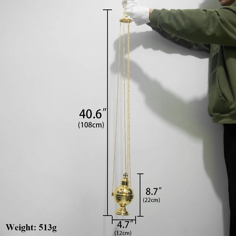 Church Supplier, High Polished Gold Plated Hanging Incense Burner, Orthodox Censer, Church Home Decoration Catholic Chalice, HTISOK