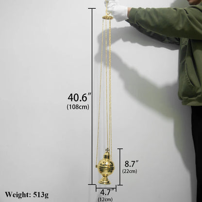 Church Supplier, High Polished Gold Plated Hanging Incense Burner, Orthodox Censer, Church Home Decoration Catholic Chalice, HTISOK