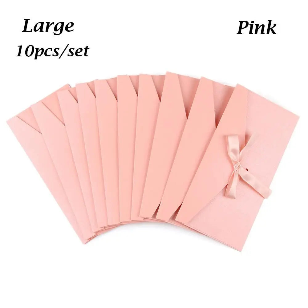 10 Pcs/set Envelope Pearlescent Paper Bow Thicken Ribbon Retro Creative Color Stationery Wedding Invited Gift High Quality