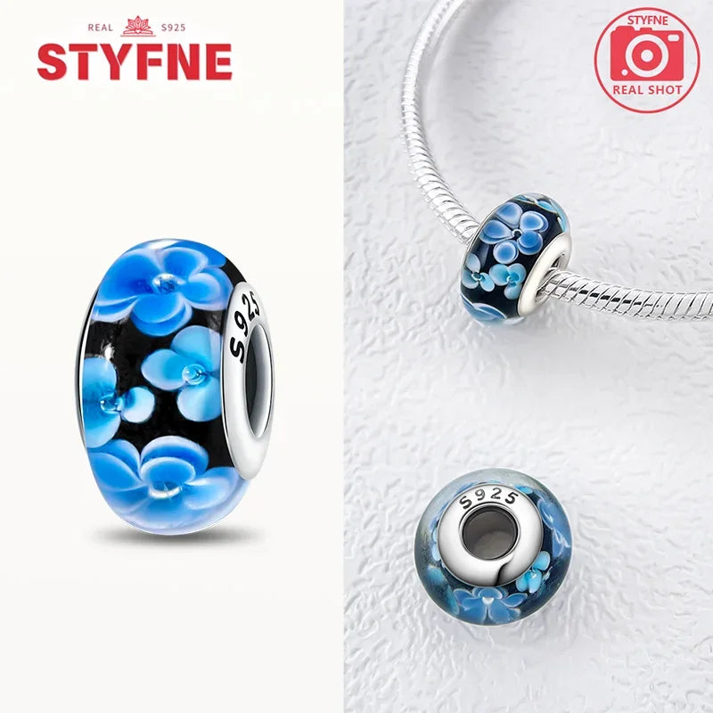 925 Sterling Silver Blue Series Crystal Enamel Murano Charm Bead Fits Original Bracelet for Women DIY Fine Jewelry Gifts