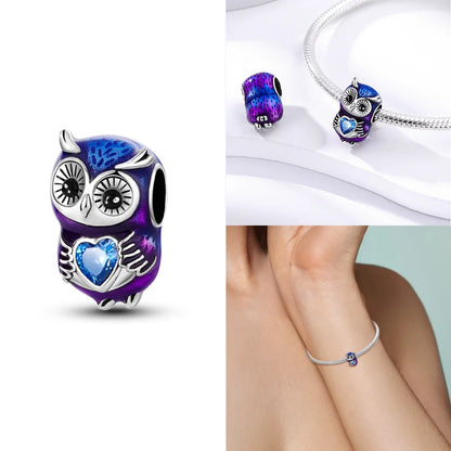 Charms 925 Silver Blue Original Stars Heart Zircon Chameleon Panda Glass Beads Fit Bracelet Jewelry Women Diy Accessories