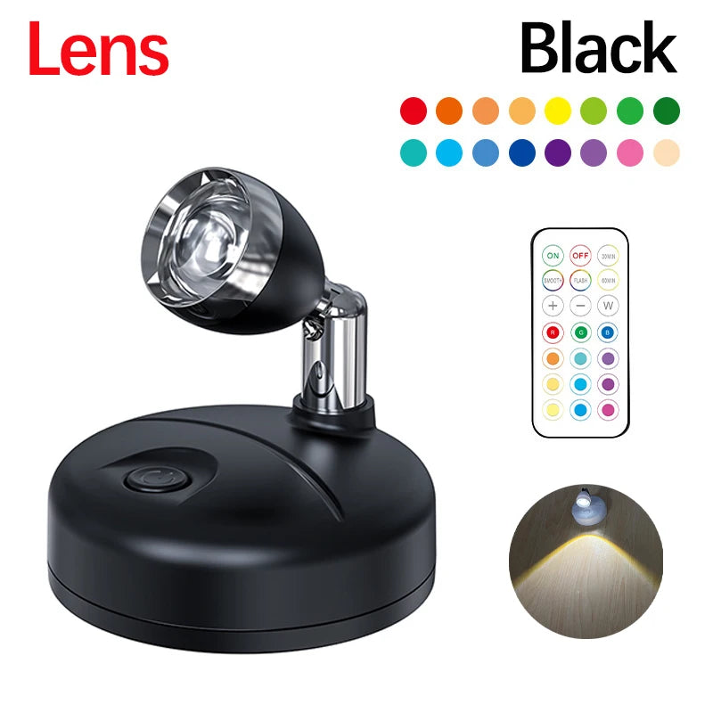 Battery Operated Spotlights, Indoor LED Wireless Spotlight, Indoor 13 Color Uplights with Rotatable Light Head, Stick-on Wall Hallway