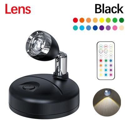 Battery Operated Spotlights, Indoor LED Wireless Spotlight, Indoor 13 Color Uplights with Rotatable Light Head, Stick-on Wall Hallway