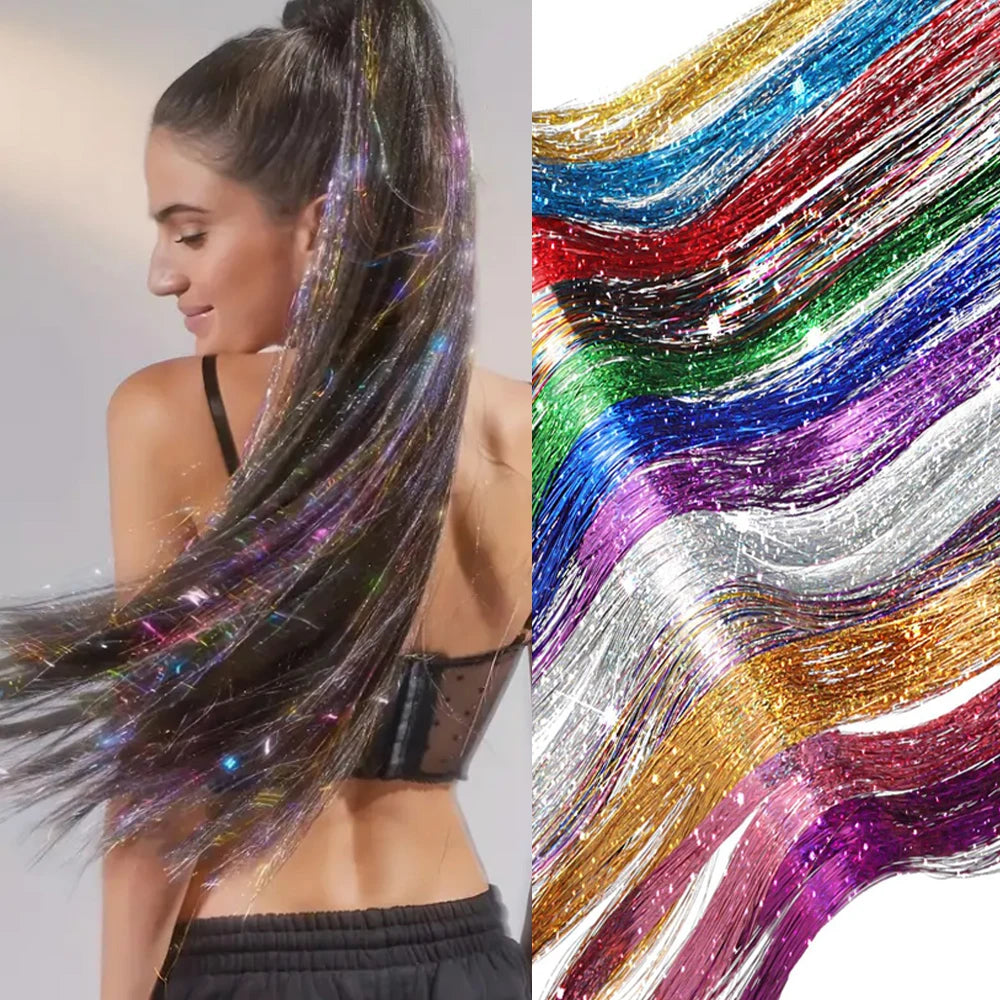 36/48Inch, Sparkle Hair Tinsel Rainbow Colored Strands, Girls Headwear, Hair Laser, False Hair Extensions, Decor Glitter