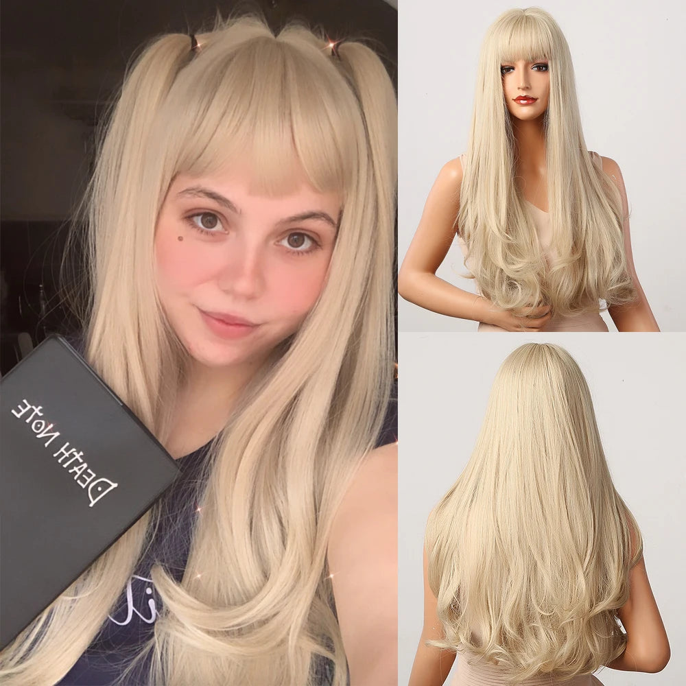 White Long Straight Synthetic Wigs for Women, Colorful Cosplay Party Fake Hair with Bangs, White Wig, HighTemperature Fiber, HENRY MARGU