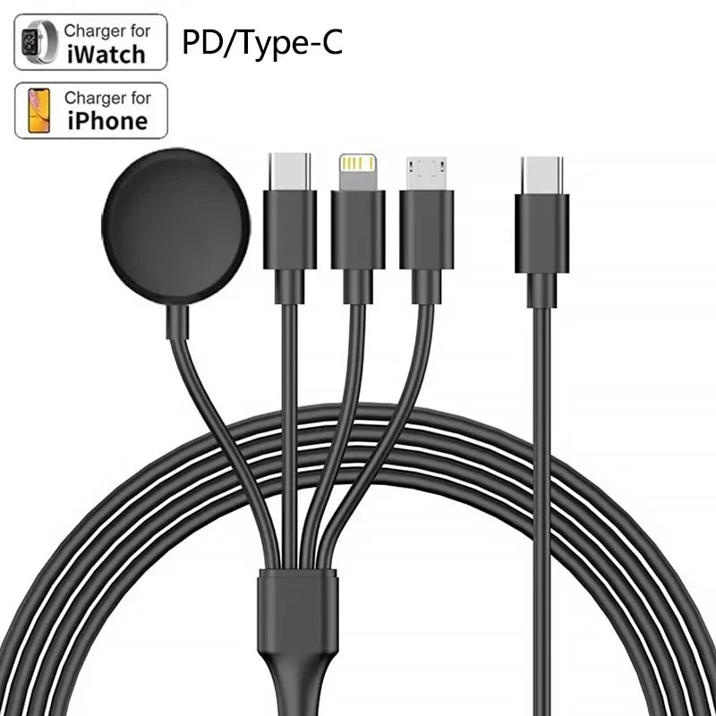 Portable 4-in-1 Magnetic Watch Wireless Charger Charging Data Cable for iPhone 15 14 13 12 11 Pro Max iWatch 8 Ultra 7 6 SE 5 4