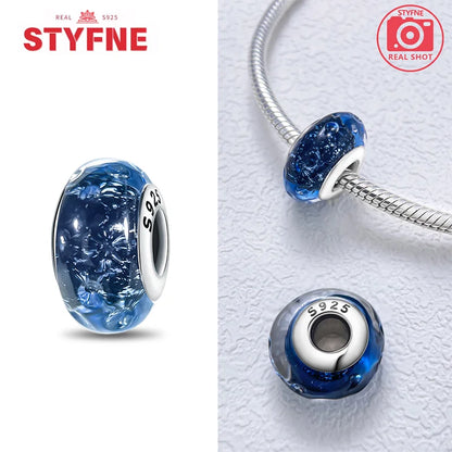 925 Sterling Silver Blue Series Crystal Enamel Murano Charm Bead Fits Original Bracelet for Women DIY Fine Jewelry Gifts