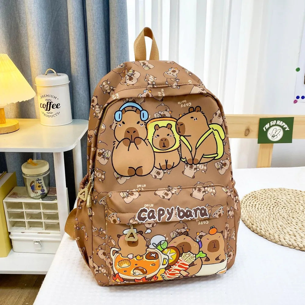 Cute Large Capacity Capybara Backpack, Cartoon Breathable Student Schoolbag, Nylon Ultra-light Book Bag, Back to school Girl