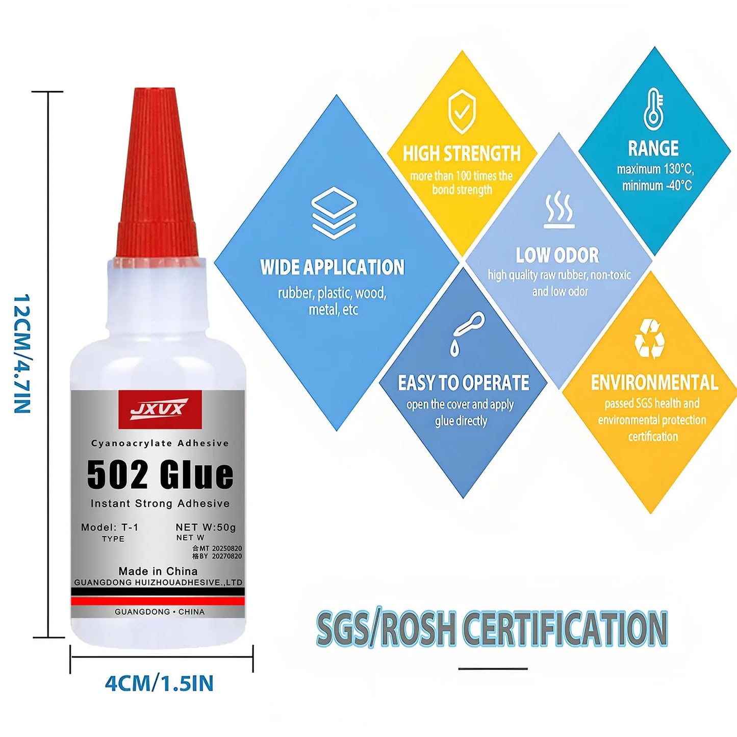 50/20g Multi-purpose 502 Instant Strong Super Glue Universal Superglue Mighty Instant Glue for Resin Ceramic Metal Glass Fast Dry