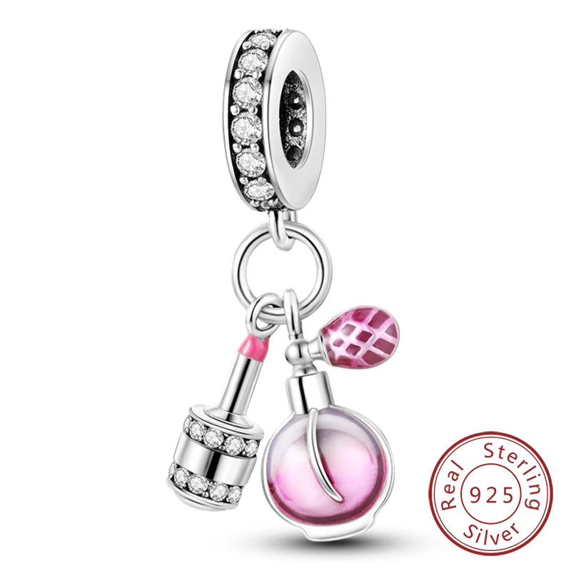Dijes de plata de ley 925 originales, abalorios de cristal de vino, taza de café, dije colgante para pulseras de mujer, joyería DIY, regalo