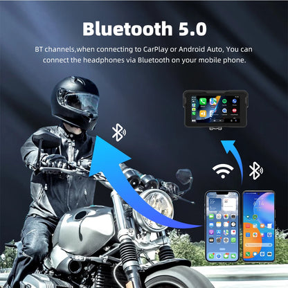 EKIY 5 inch GPS Navigation Motorcycle Wireless Carplay Android Auto IPX67 Waterproof Portable Screen BT Moto Motorbike Monitor