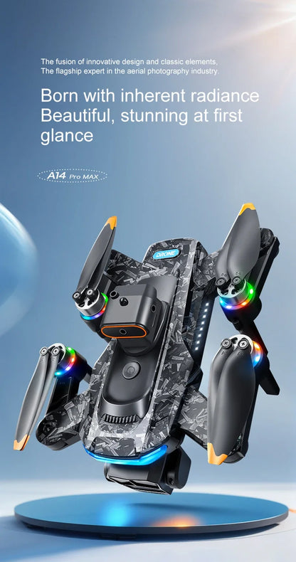 Drone A14Pro Max 8K HD Three Camera Brushless Optical Flow Obstacle Avoidance Foldable Quadcopter UAV 4.5-inch Large Screen Toys