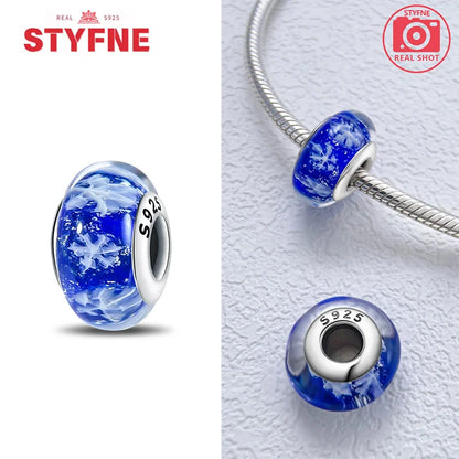925 Sterling Silver Blue Series Crystal Enamel Murano Charm Bead Fits Original Bracelet for Women DIY Fine Jewelry Gifts