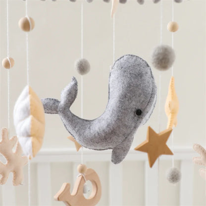 Newborn Baby Rattles Toys, 0-12 Months Soft Felt Whale Bed Bell Infant Mobile Crib Hanging Musical Carousel Toy, Boys Girls Gift
