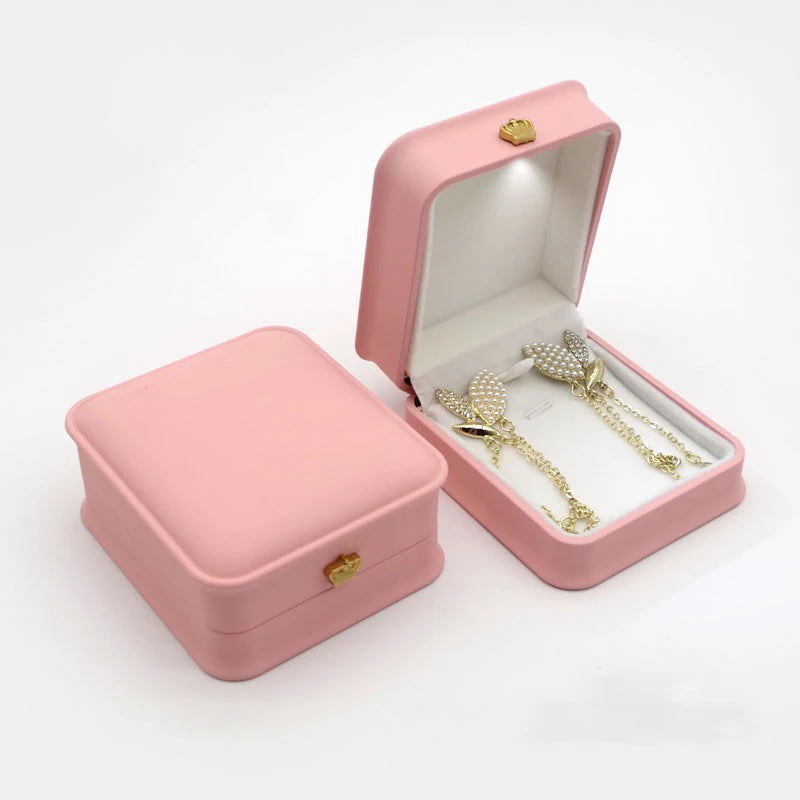 LED Jewelry Ring Box with Light Luxury Crown Earrings Pendant Storage Display Proposal Wedding Gift Box Jewelry Organizer Box