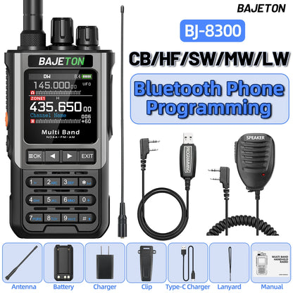 BAJETON BJ-8300 Walkie Talkie 10W Tri Power SW MW LW AM SSB CB Receive Wireless Bluetooth Phone Programming NOAA Two Way Radio