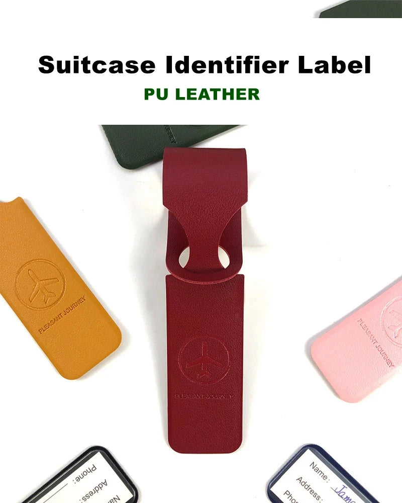 1Pc, PU Leather Luggage Tag, Creative Baggage Suitcase Identifier, ID Address Holder Boarding Tags, Portable Label Travel Accessories