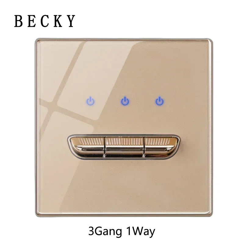 Gold Tempered Glass Wall Switch Panel LED European 16A Socket Retro Toggle Light Switch EU UK Standard 2USB Socket 1Gang-4Gang