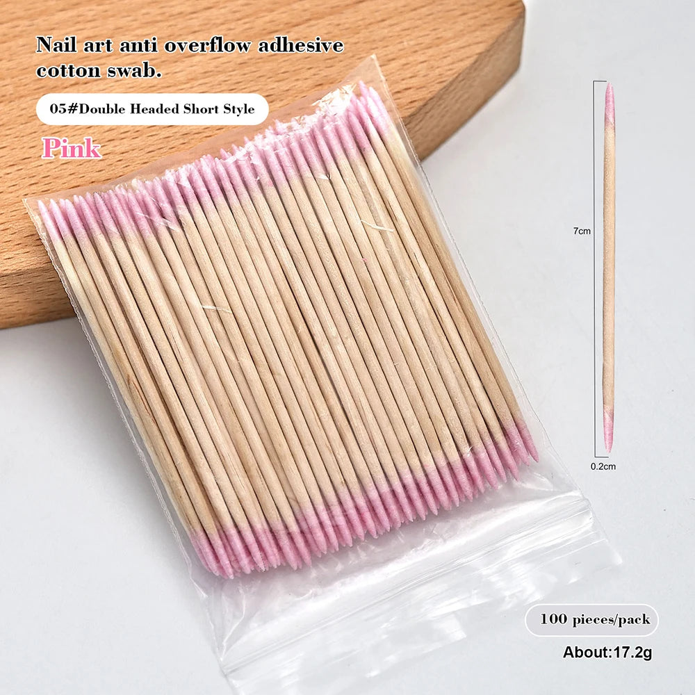 100PCS Nail Tip Cotton Swabs With Wooden Sticks Pointed Tip Cotton Swabs For Nail Polish Touch Up Disposable Makeup Applicators