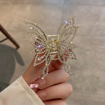 1pc Medium Hair Claw Clip, Non-Slip Hair Clamp, Butterfly Style Rhinestone Pearl Decor Barrettes For Thin Thick Hair