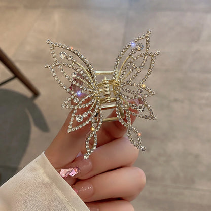 1pc Medium Hair Claw Clip, Non-Slip Hair Clamp, Butterfly Style Rhinestone Pearl Decor Barrettes For Thin Thick Hair