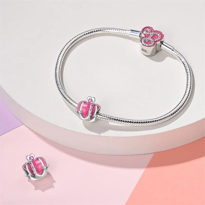 New 925 Silver Fashion Pink Princess Skirt Bag Lipstick Charms Beads Fit 3mm 925 Original Bracelet DIY Jewelry Birthday Gift