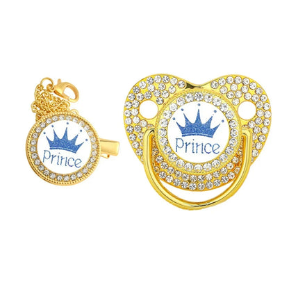 New Baby Pacifier Chain Clips Crown Princess Prince Pacifiers Holder Silicone Nipple Luxury Infant Teether New Born Shower Gifts