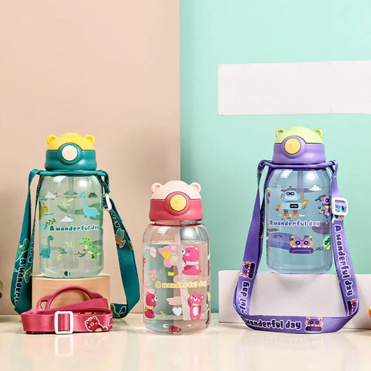 650ml Cute Kids Water Bottle with Straw, BPA-Free, Leakproof Outdoor Portable Children's Cups, School Water Bottle for Children