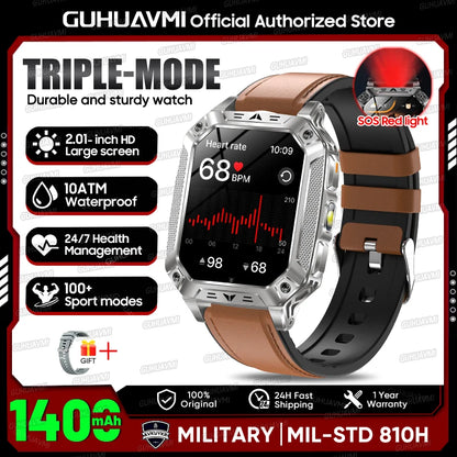 2026 Outdoors Durable Men Sports Smart Watch 1400mAh Battery LED Flashlight IP69K Waterproof Bluetooth Call Military Smartwatchs