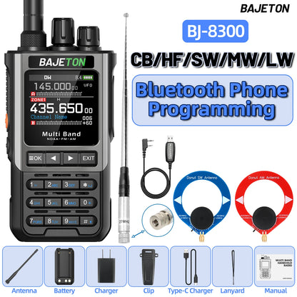 BAJETON BJ-8300 Walkie Talkie 10W Tri Power SW MW LW AM SSB CB Receive Wireless Bluetooth Phone Programming NOAA Two Way Radio
