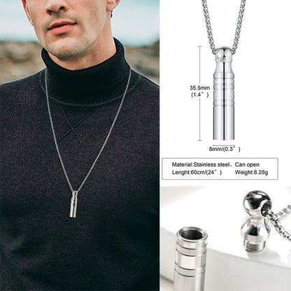 Urn Pendant Necklace for Ashes, Cremation Jewelry, Stainless Steel Urn Jewelry for Men, Ashes Locket Necklace, Memorial Ash