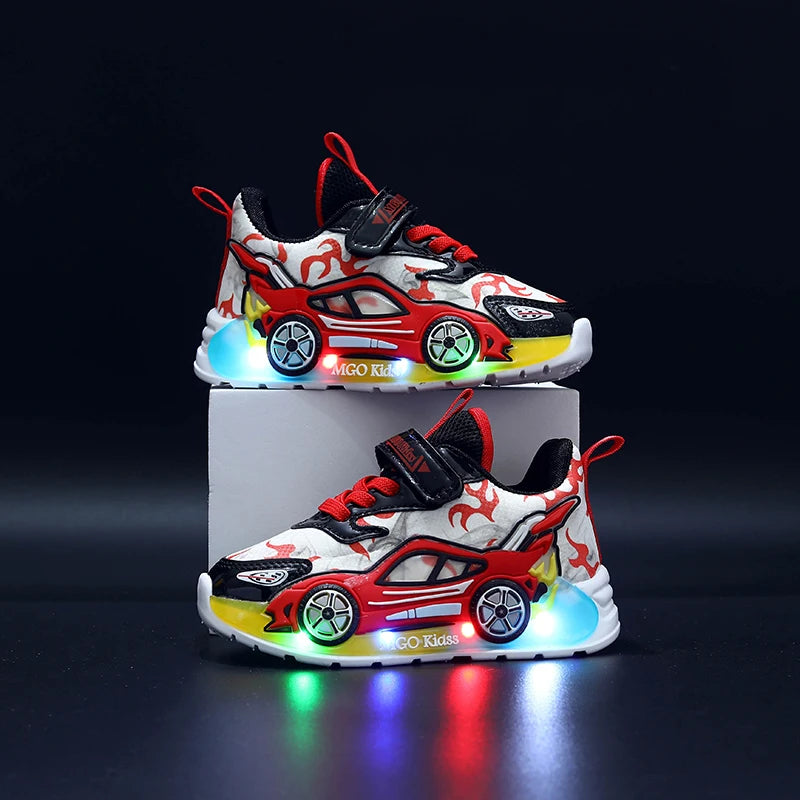 Mgo Kidss New Spring and Autumn Children's Car-Themed Boys' Sneakers, Cartoon Light-Up Shoes for Kids, Boys' Glowing Running Shoes for Ages 1-3-6, Led Light-Up Shoes, Lightweight Boys' Shoes, Light-Up Sneakers, Christmas/Halloween Gifts