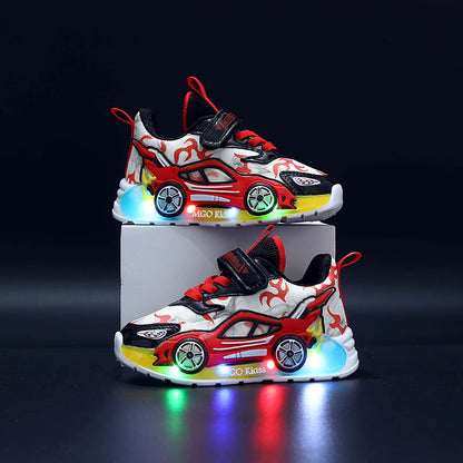 Mgo Kidss New Spring and Autumn Children's Car-Themed Boys' Sneakers, Cartoon Light-Up Shoes for Kids, Boys' Glowing Running Shoes for Ages 1-3-6, Led Light-Up Shoes, Lightweight Boys' Shoes, Light-Up Sneakers, Christmas/Halloween Gifts
