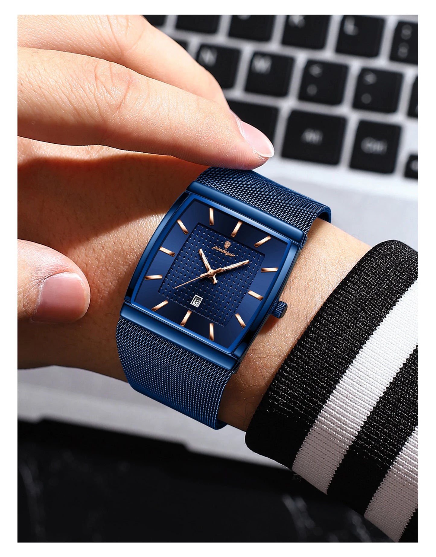 POEDAGAR Fashion Luxury Man Wristwatch Waterproof Luminous Stainless Steel Mesh Men's Watch Date Quartz Business Watches For Men